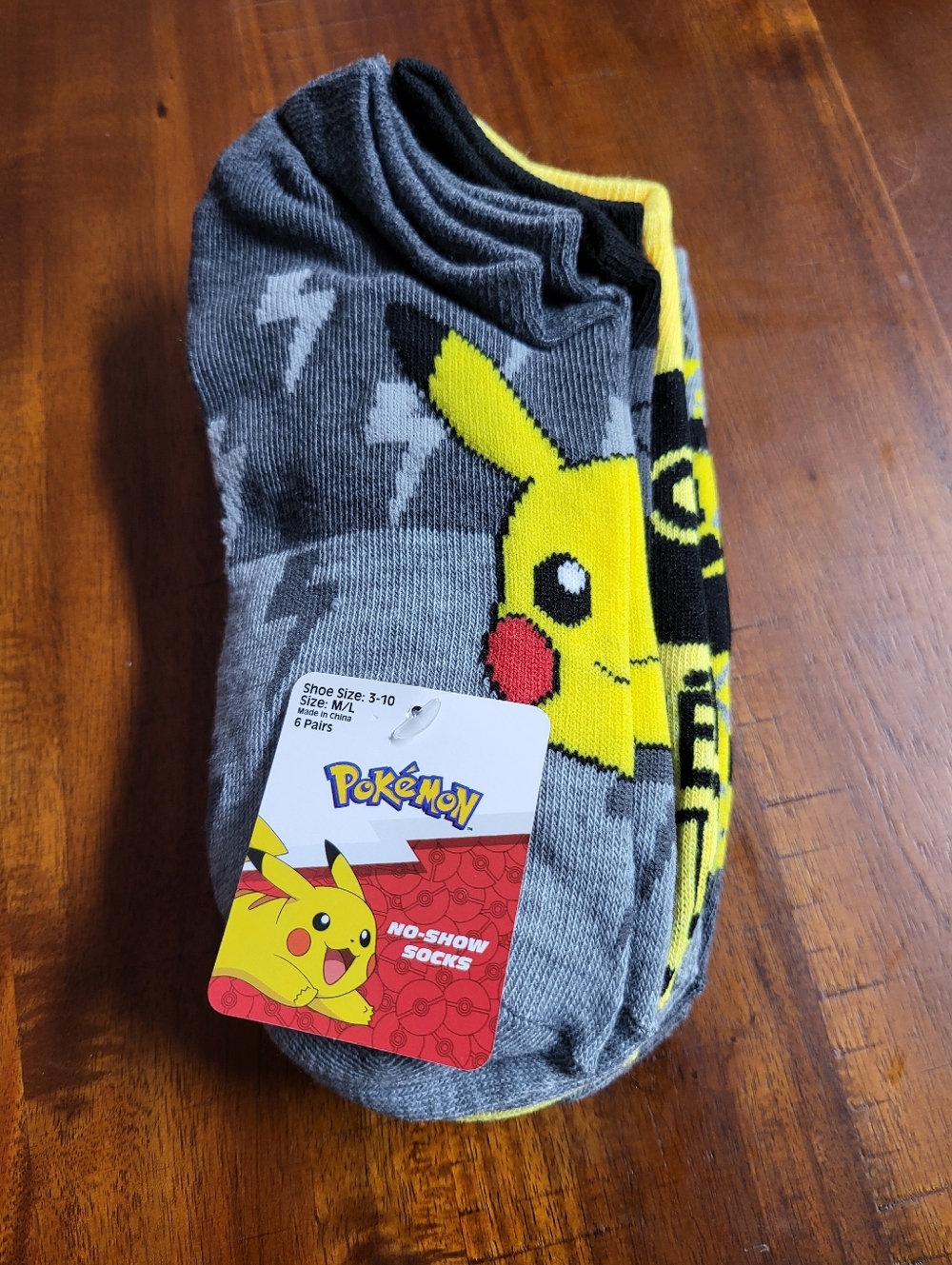 Pokemon Gray and Yellow Pikachu Ankle Socks